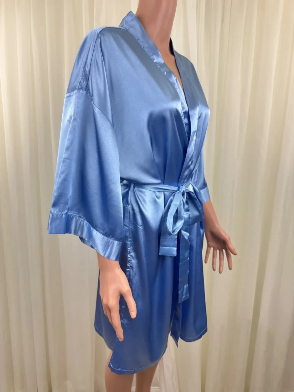 Women's Turquaz Carmen Satin Kimono Robe Blue Wrap Tie Waist Sz L
